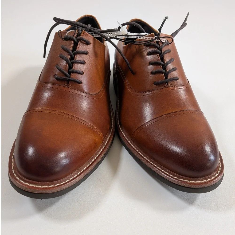 Kenneth Cole Reaction Klay Flex Lace Up Cognac Brown Leather Cap Toe Oxford 9M